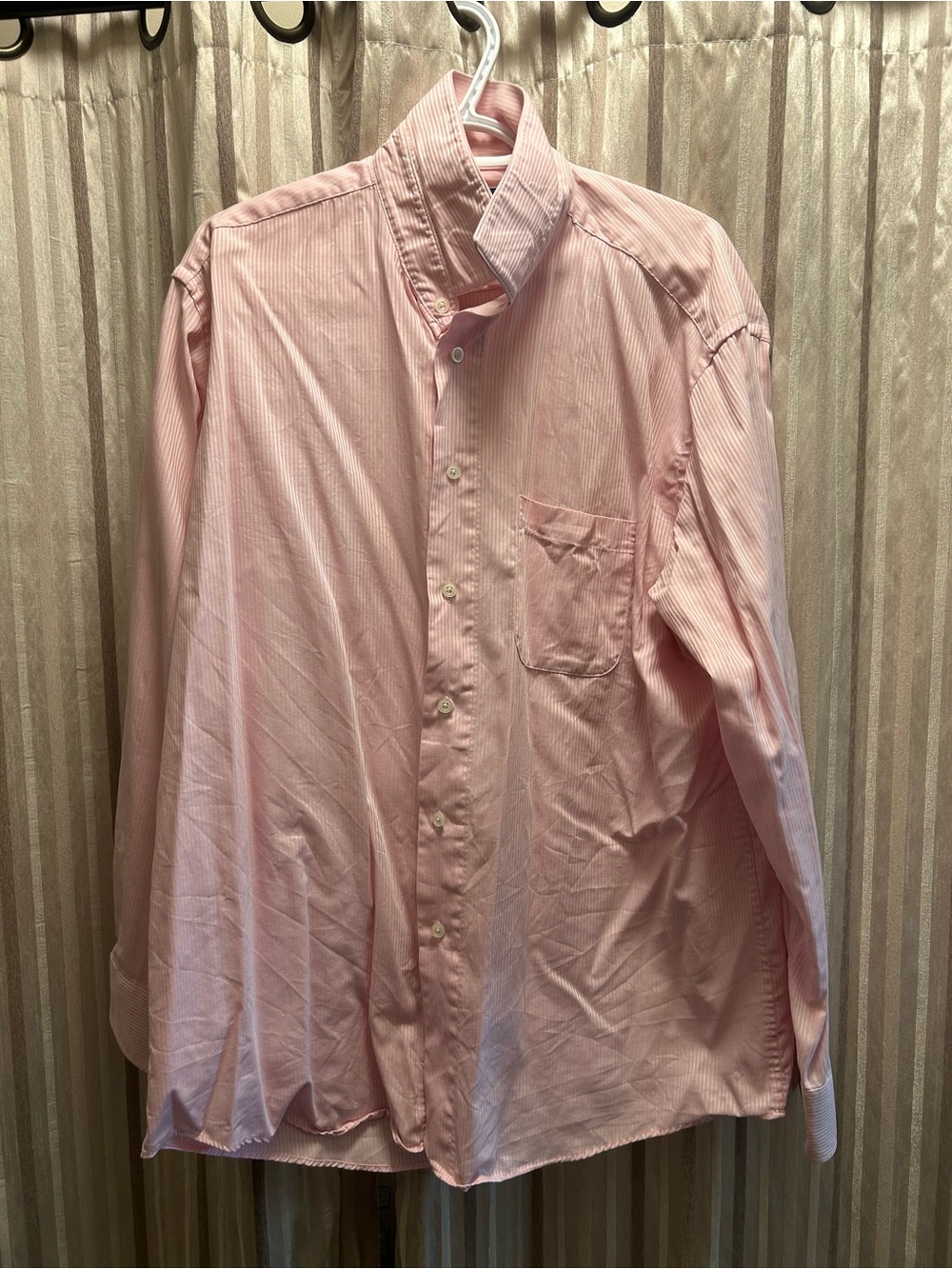 Men's Ango Classic Button-Up Dress Shirt — Pink / White Stripe, Men’s Size 17